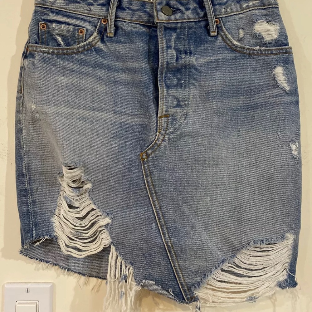 GRLFRND Women's Size 25 Lava Bed Rhoda High Rise Asymmetrical Denim Mini Skirt
